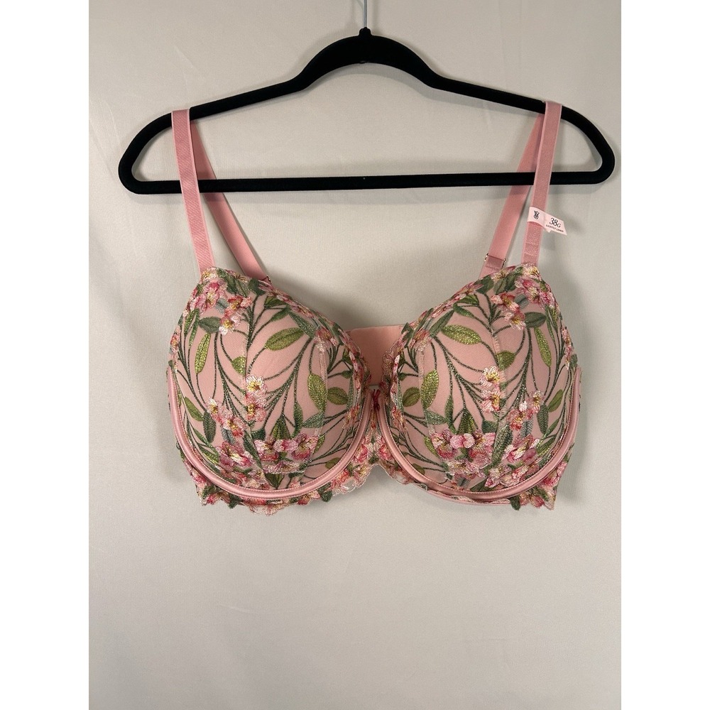 Victoria's Secret Dream Angels Bra 38G Wicked Lily Embroidery Pink Lightly Lined